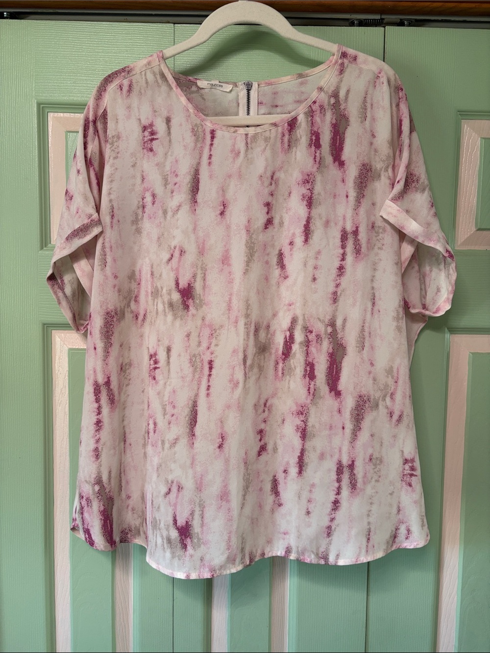 Maurices Pink Watercolor Stripe Short Sleeve Blouse